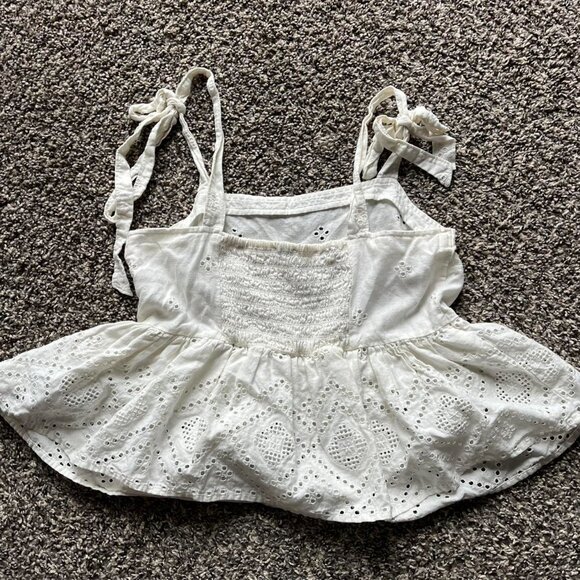 Madewell Babydoll Top Womens Small White Linen Tie Straps Lace Detailing - Picture 5 of 7